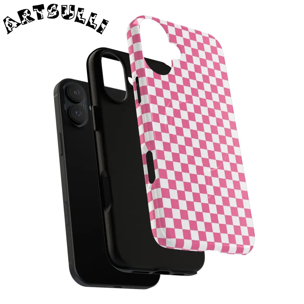 JAKKOUTTHEBXX Pink Checkered MagSafe Dual Layer iPhone Case 2025