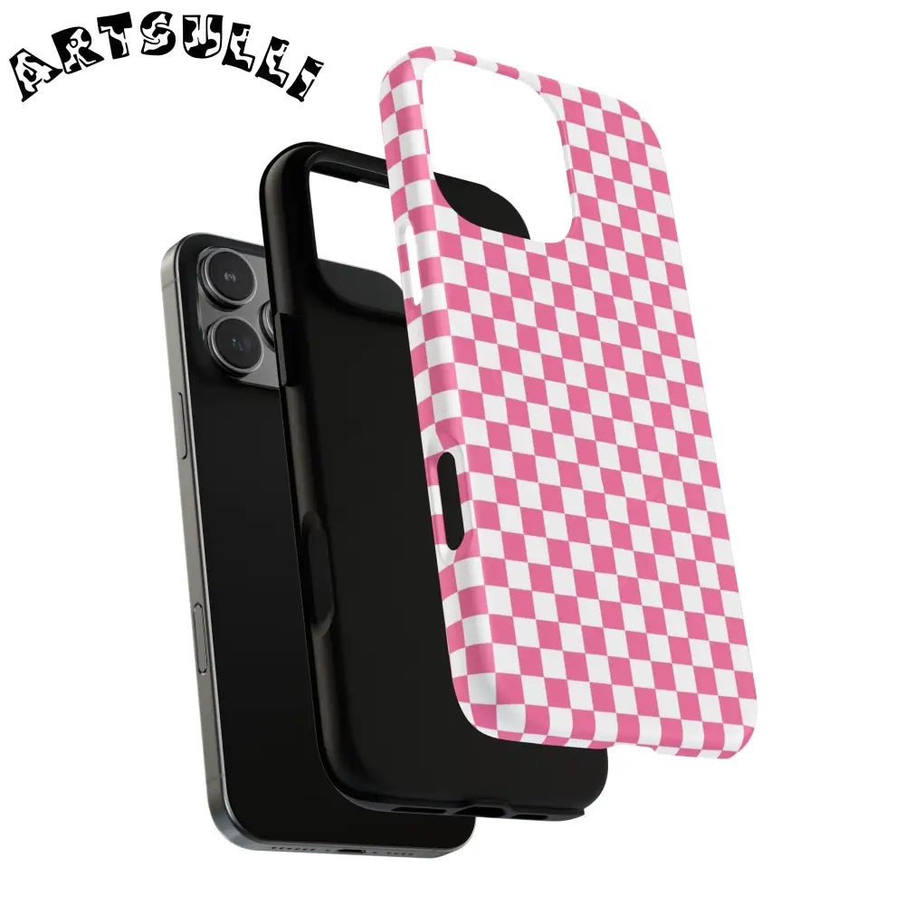 JAKKOUTTHEBXX Pink Checkered MagSafe Dual Layer iPhone Case 2025