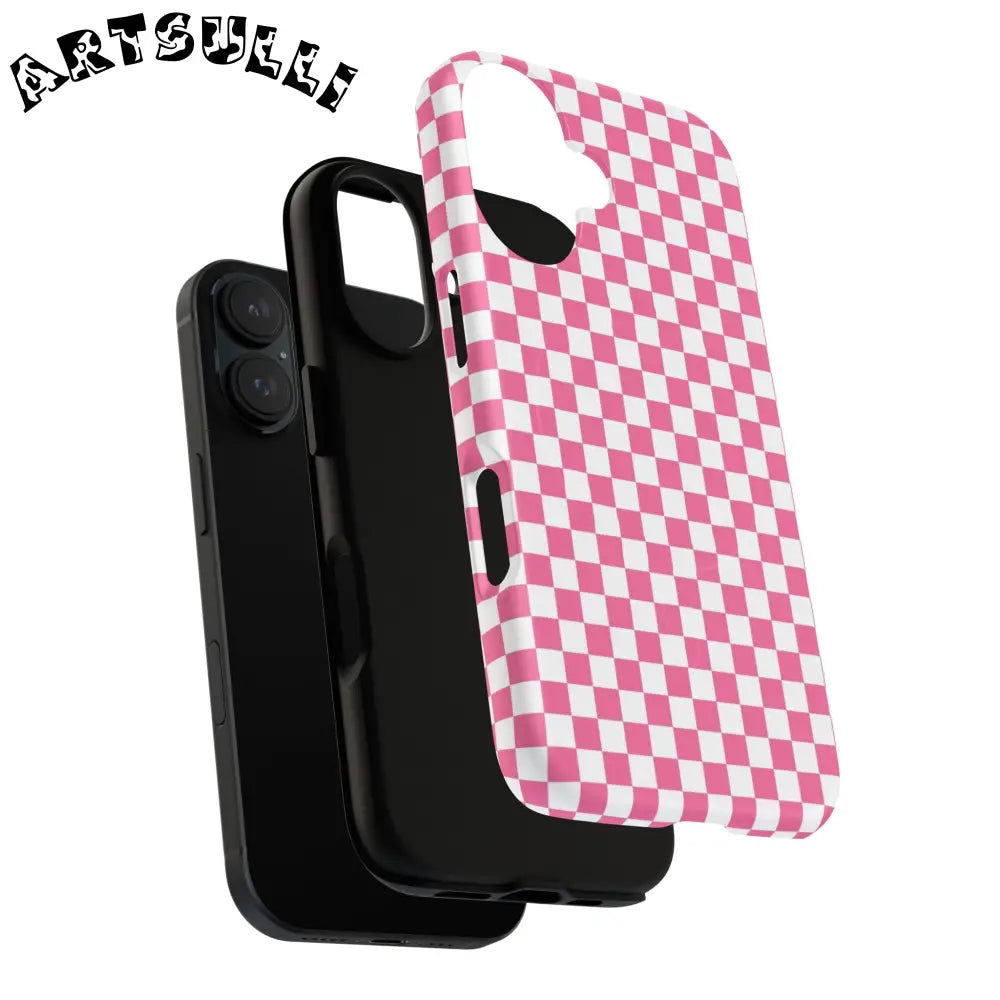 JAKKOUTTHEBXX Pink Checkered MagSafe Dual Layer iPhone Case 2025