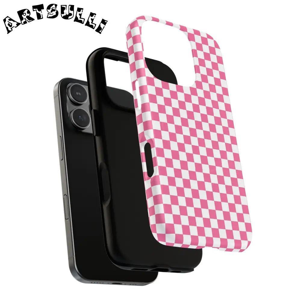 JAKKOUTTHEBXX Pink Checkered MagSafe Dual Layer iPhone Case 2025