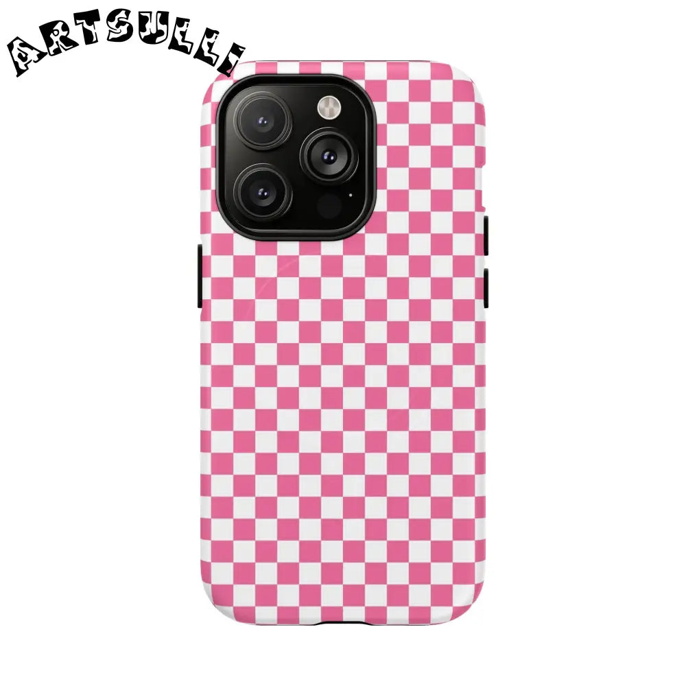 JAKKOUTTHEBXX Pink Checkered MagSafe Dual Layer iPhone Case 2025