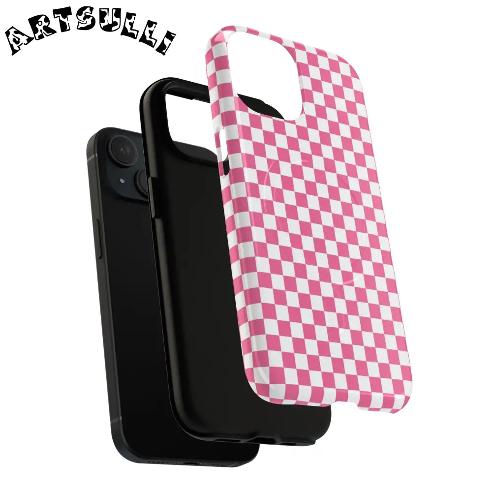 JAKKOUTTHEBXX Pink Checkered MagSafe Dual Layer iPhone Case 2025