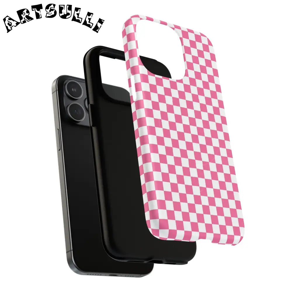 JAKKOUTTHEBXX Pink Checkered MagSafe Dual Layer iPhone Case 2025