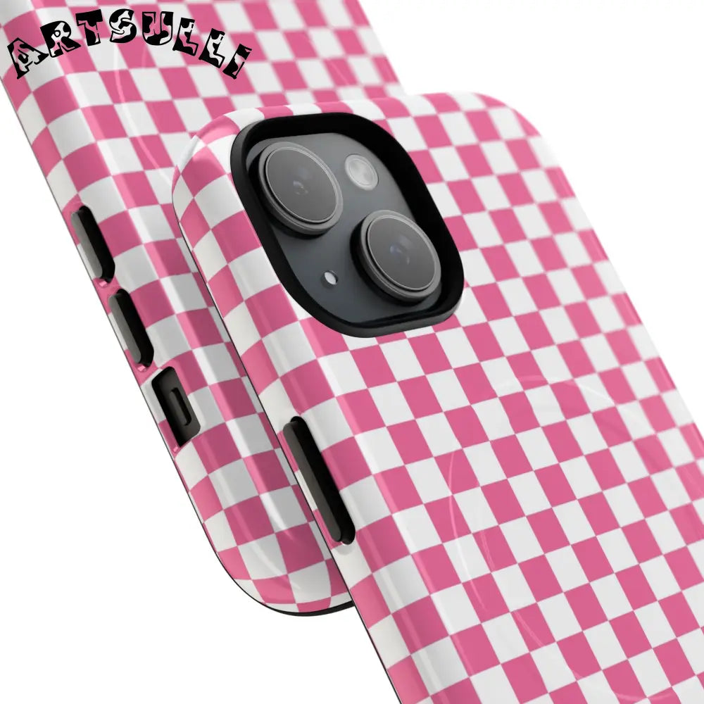 JAKKOUTTHEBXX Pink Checkered MagSafe Dual Layer iPhone Case 2025