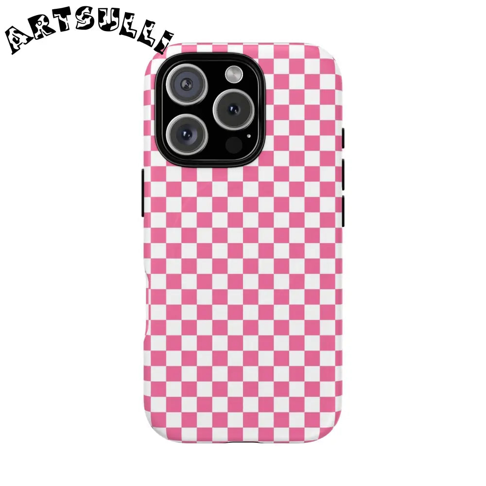 JAKKOUTTHEBXX Pink Checkered MagSafe Dual Layer iPhone Case 2025