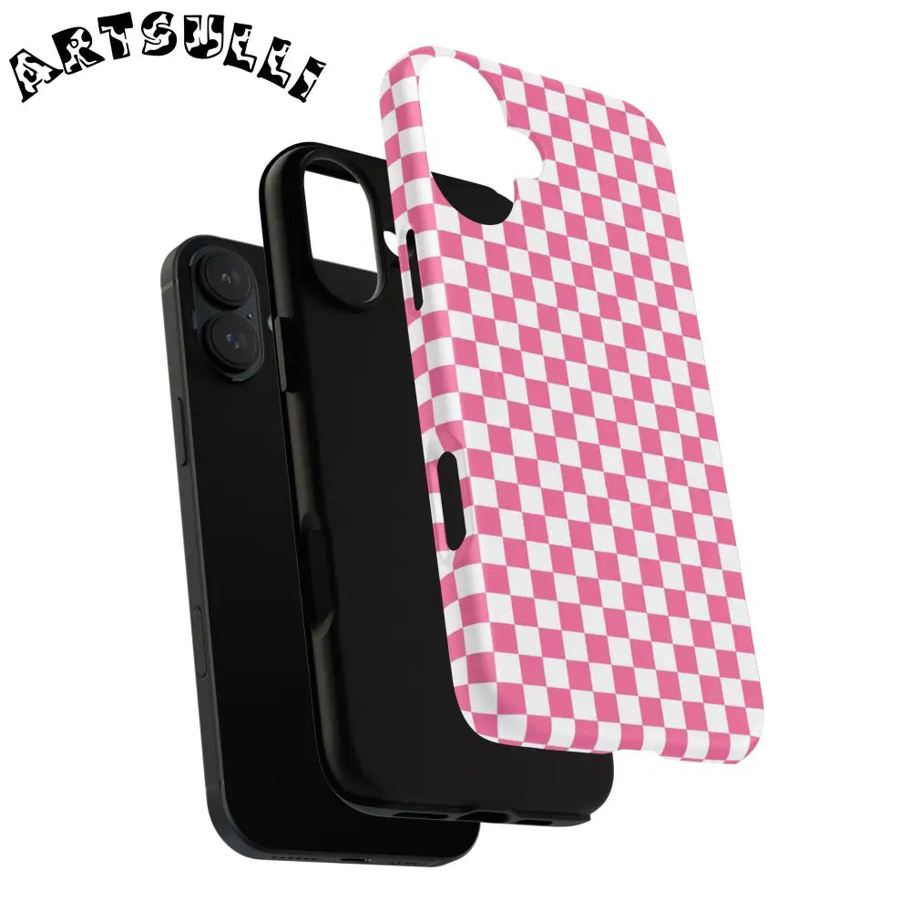 JAKKOUTTHEBXX Pink Checkered MagSafe Dual Layer iPhone Case 2025