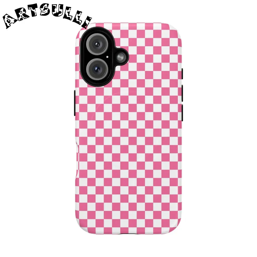 JAKKOUTTHEBXX Pink Checkered MagSafe Dual Layer iPhone Case 2025