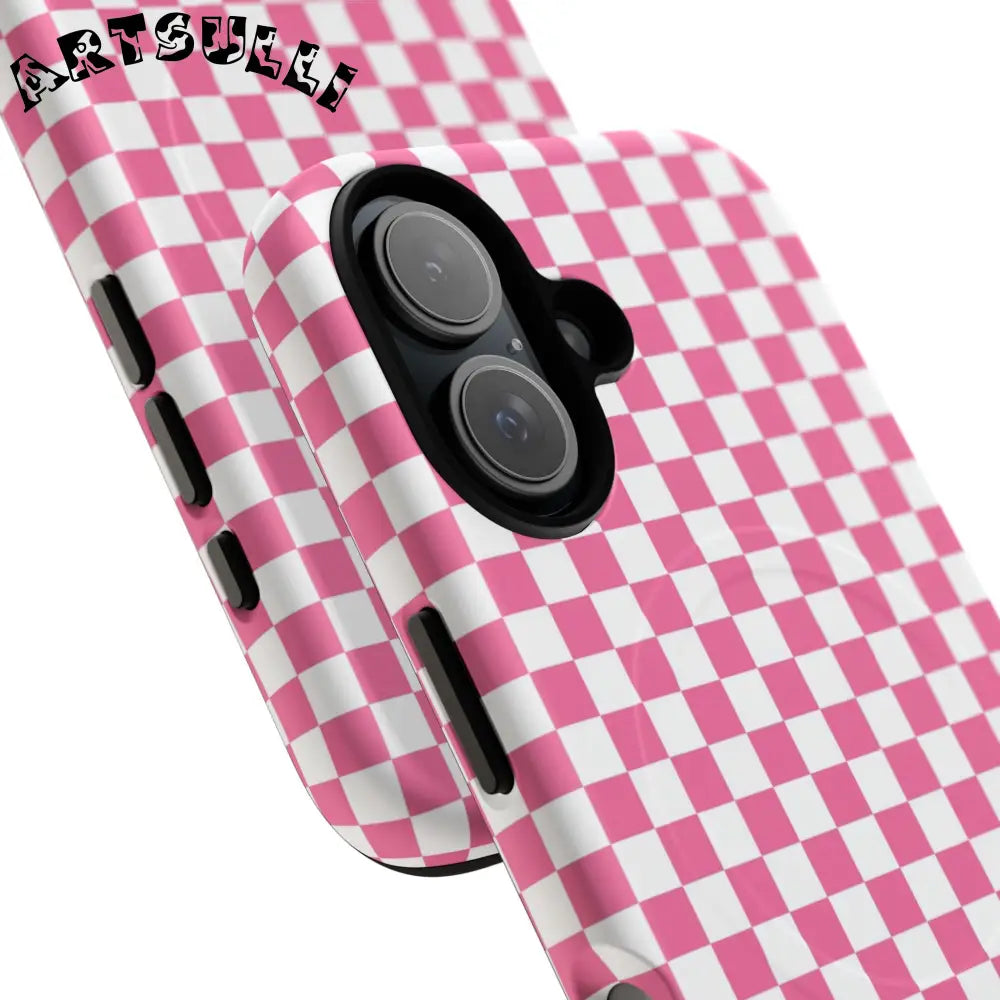 JAKKOUTTHEBXX Pink Checkered MagSafe Dual Layer iPhone Case 2025