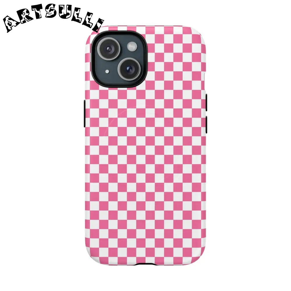 JAKKOUTTHEBXX Pink Checkered MagSafe Dual Layer iPhone Case 2025