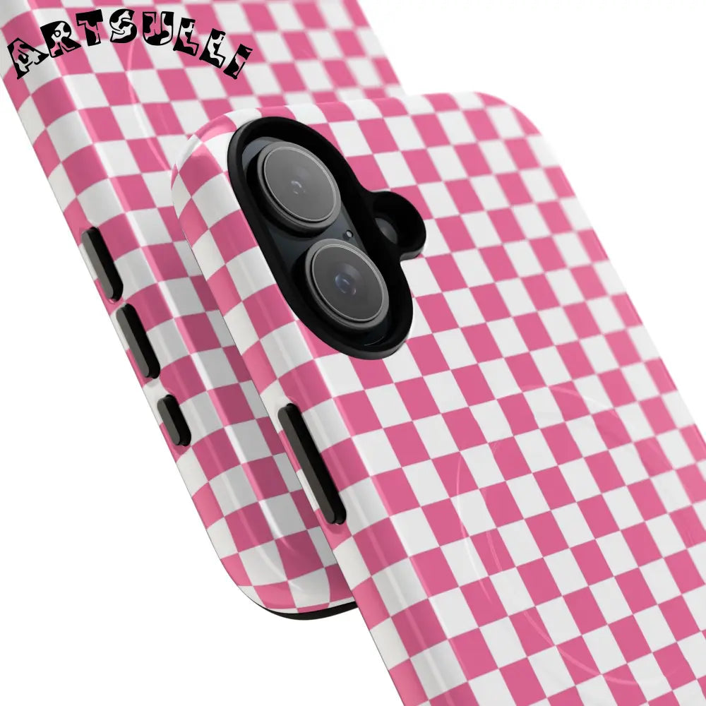 JAKKOUTTHEBXX Pink Checkered MagSafe Dual Layer iPhone Case 2025