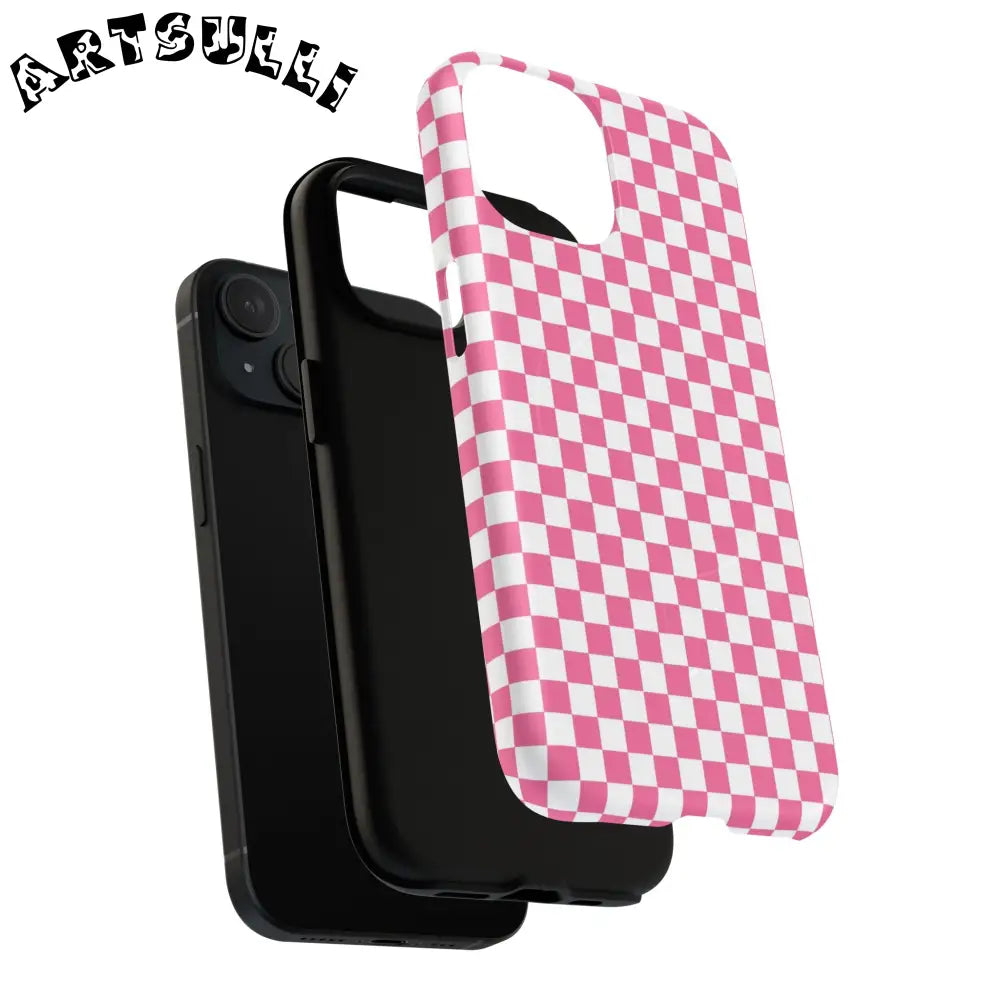 JAKKOUTTHEBXX Pink Checkered MagSafe Dual Layer iPhone Case 2025