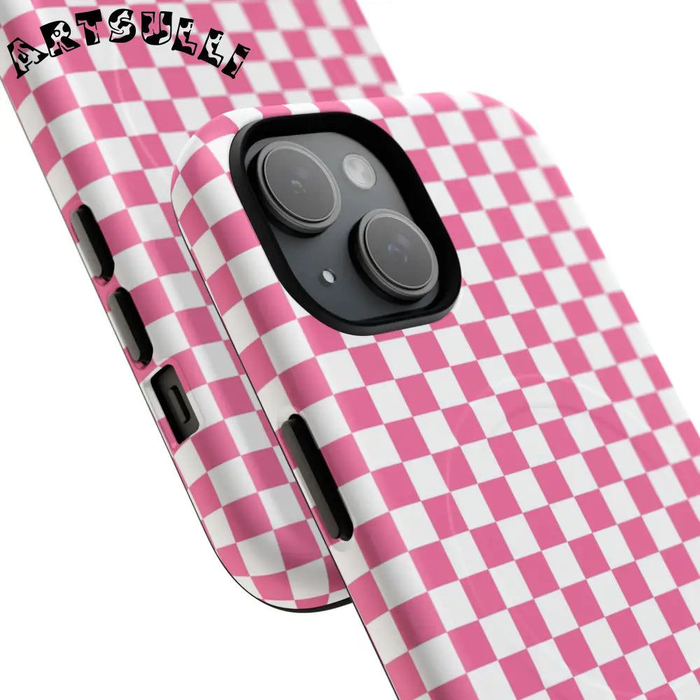 JAKKOUTTHEBXX Pink Checkered MagSafe Dual Layer iPhone Case 2025