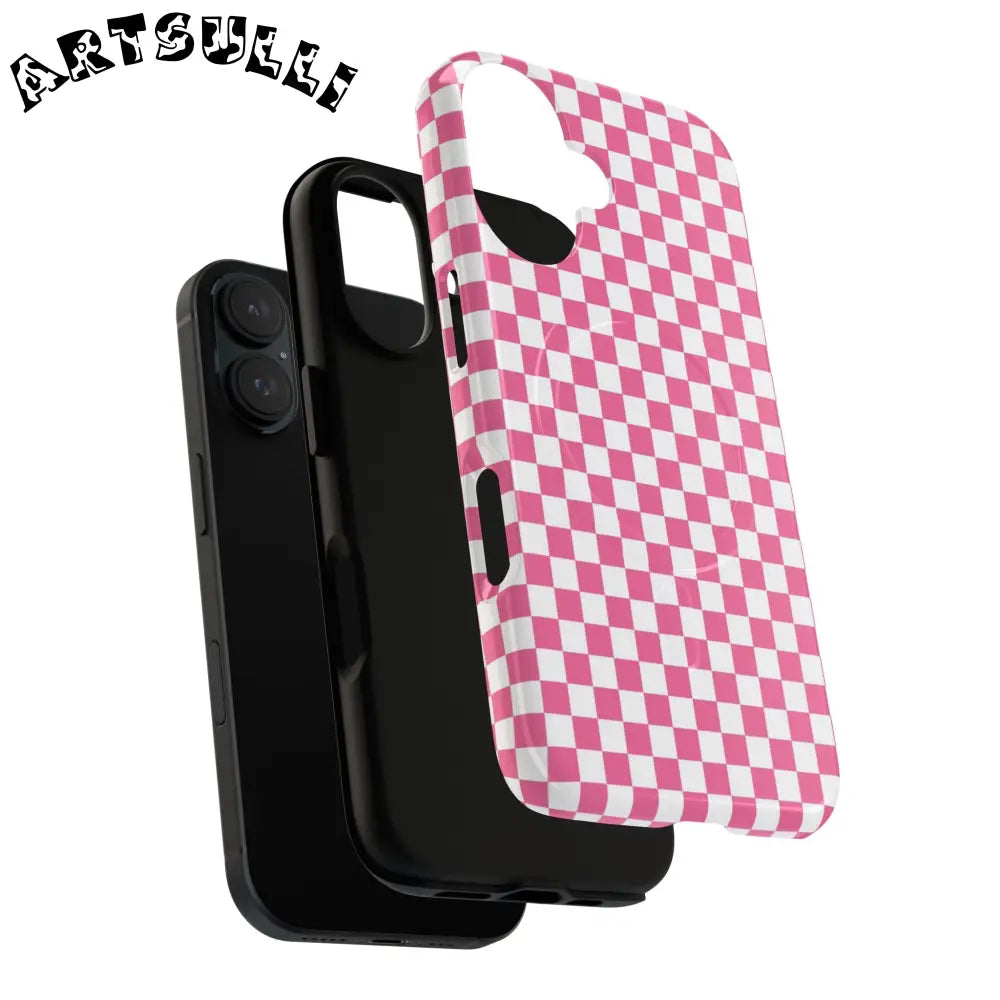 JAKKOUTTHEBXX Pink Checkered MagSafe Dual Layer iPhone Case 2025