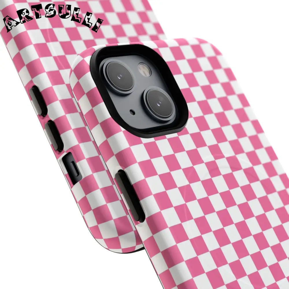 JAKKOUTTHEBXX Pink Checkered MagSafe Dual Layer iPhone Case 2025