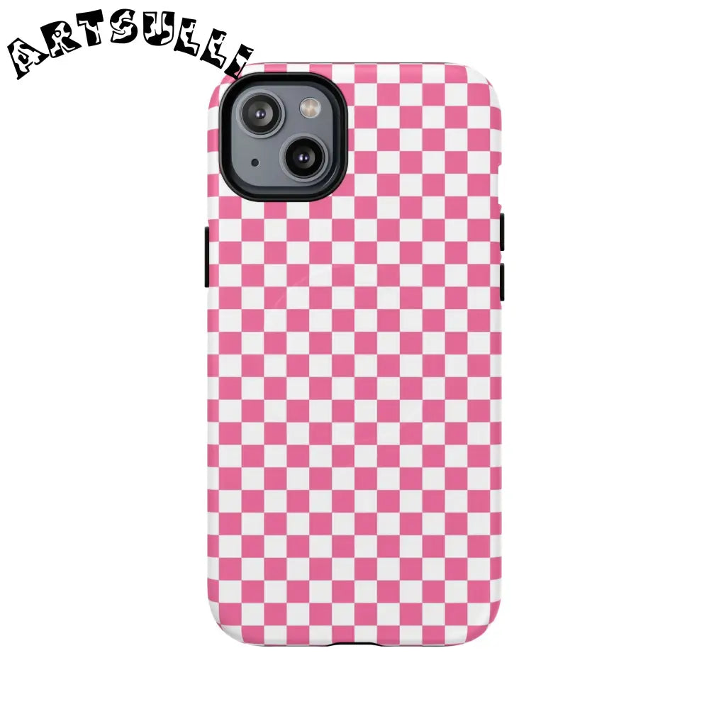 JAKKOUTTHEBXX Pink Checkered MagSafe Dual Layer iPhone Case 2025