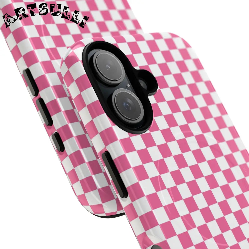 JAKKOUTTHEBXX Pink Checkered MagSafe Dual Layer iPhone Case 2025
