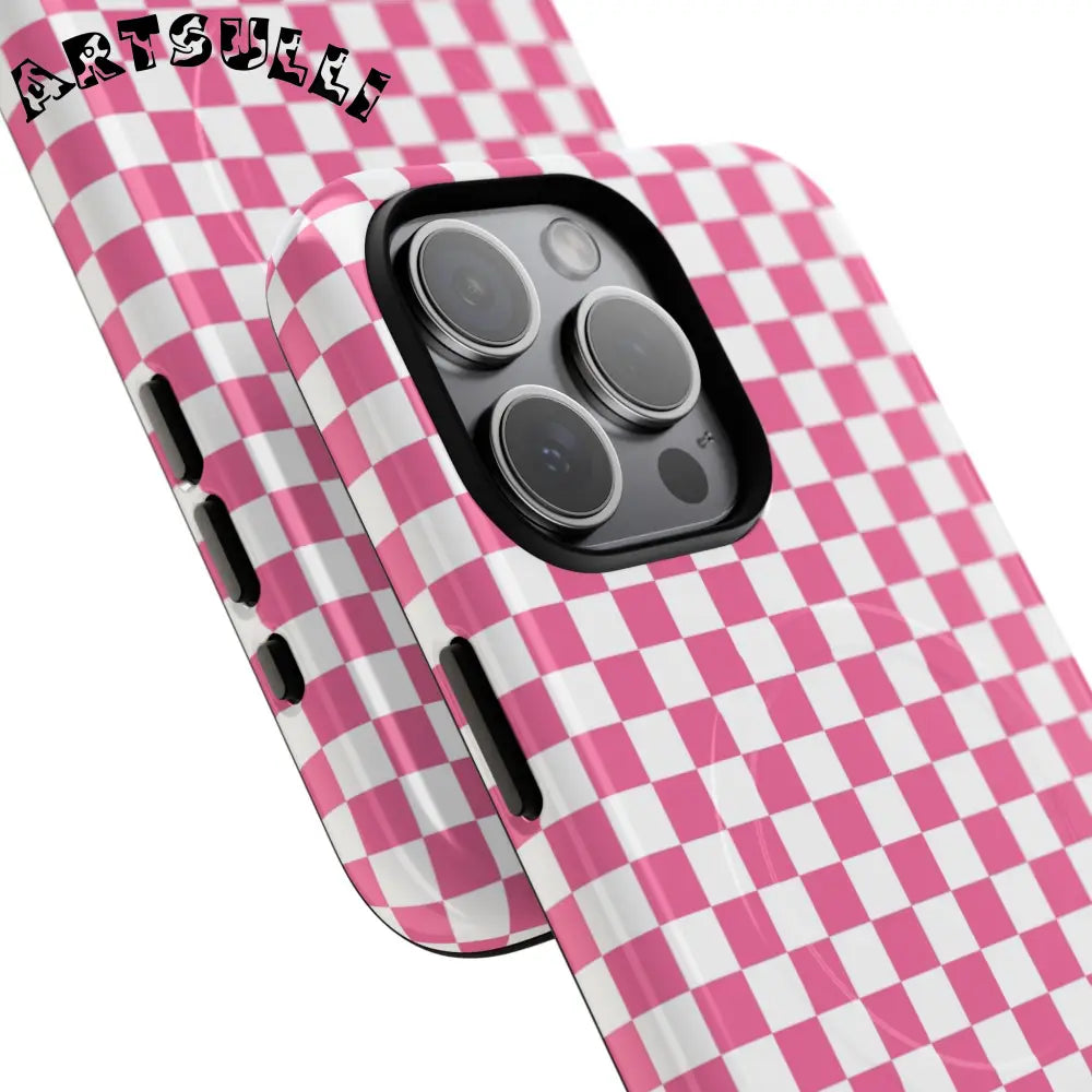 JAKKOUTTHEBXX Pink Checkered MagSafe Dual Layer iPhone Case 2025