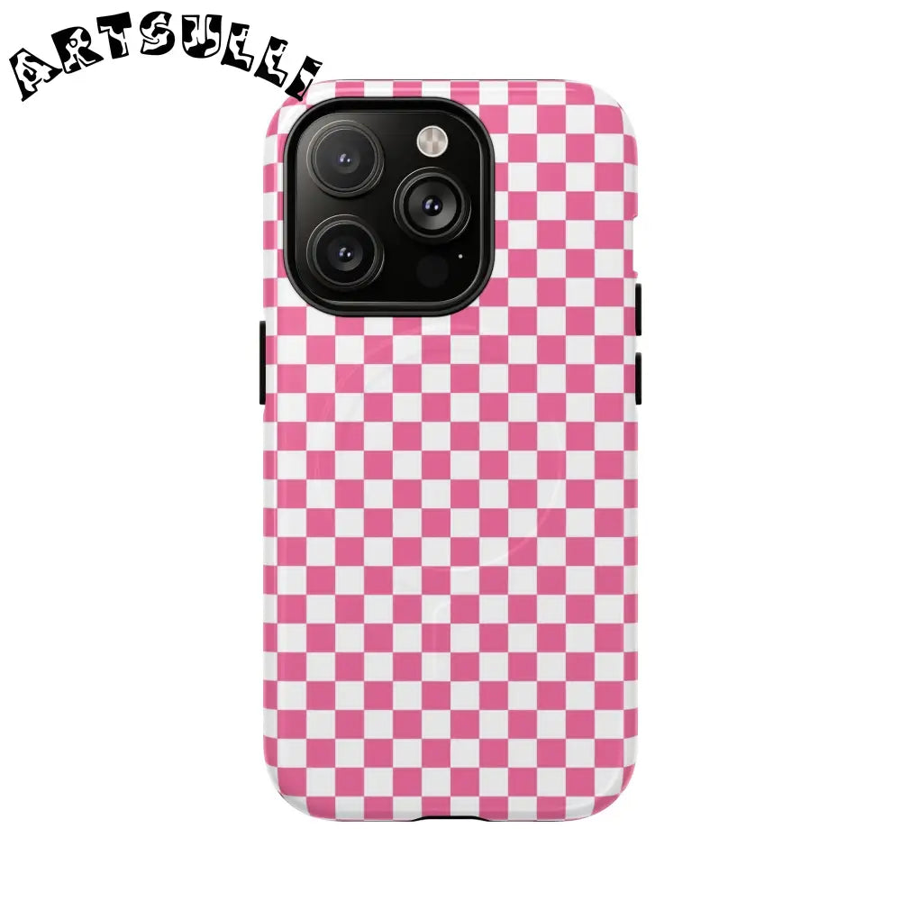 JAKKOUTTHEBXX Pink Checkered MagSafe Dual Layer iPhone Case 2025