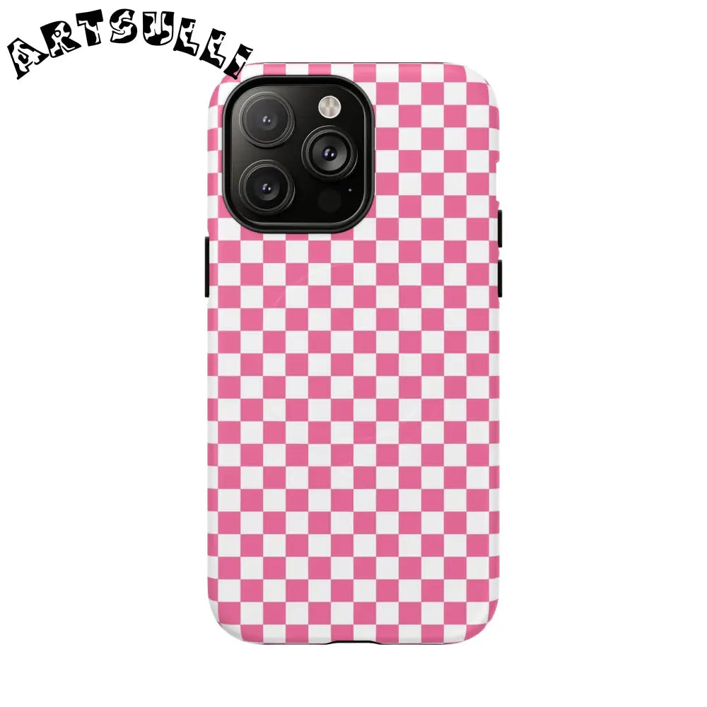 JAKKOUTTHEBXX Pink Checkered MagSafe Dual Layer iPhone Case 2025
