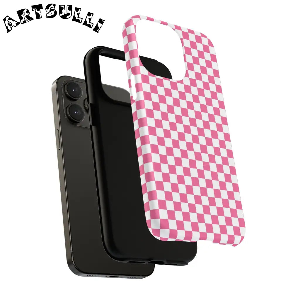 JAKKOUTTHEBXX Pink Checkered MagSafe Dual Layer iPhone Case 2025