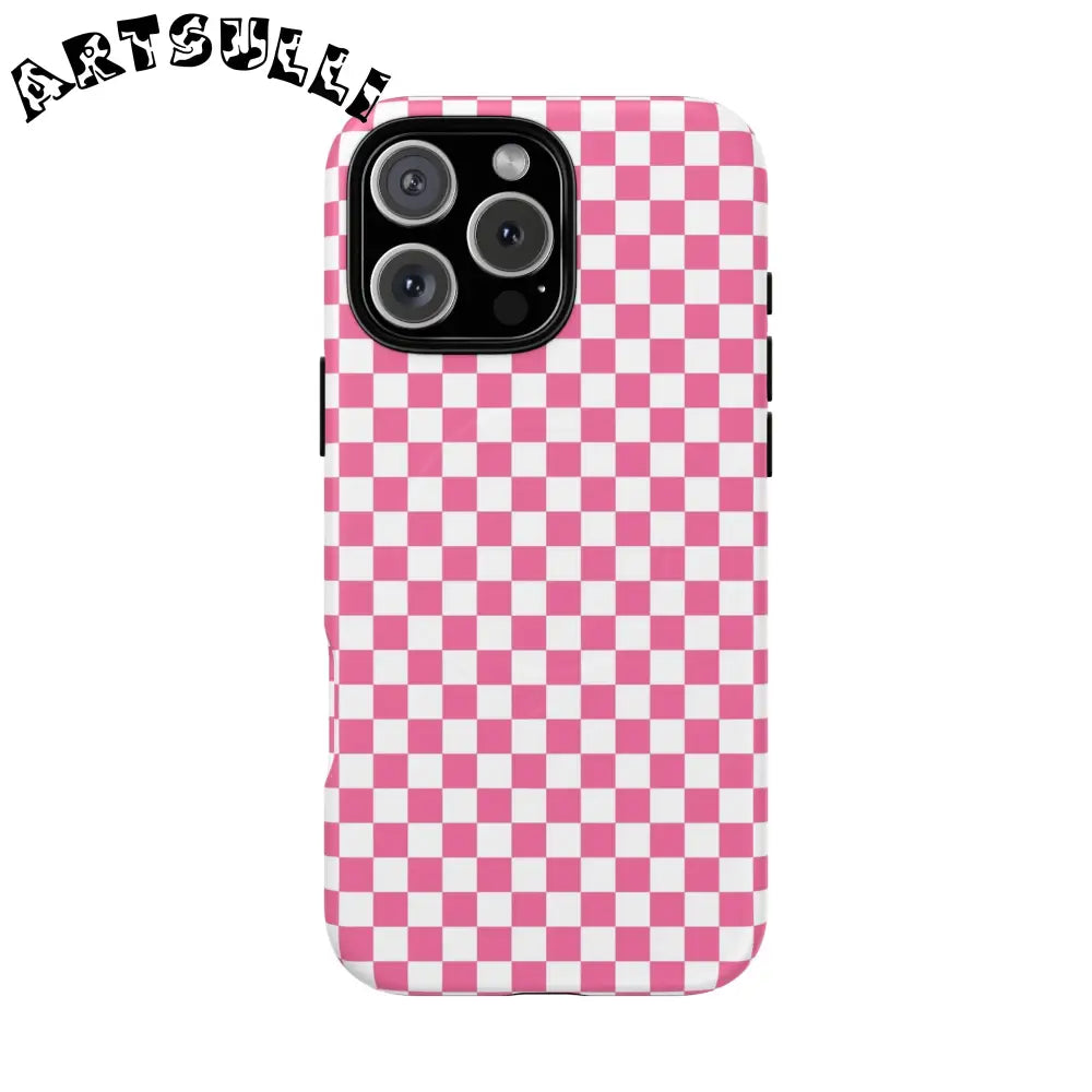 JAKKOUTTHEBXX Pink Checkered MagSafe Dual Layer iPhone Case 2025