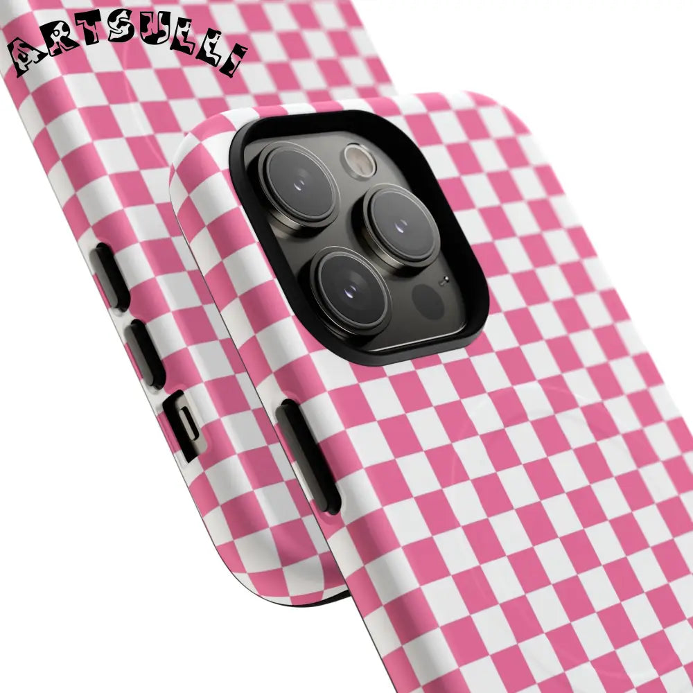 JAKKOUTTHEBXX Pink Checkered MagSafe Dual Layer iPhone Case 2025