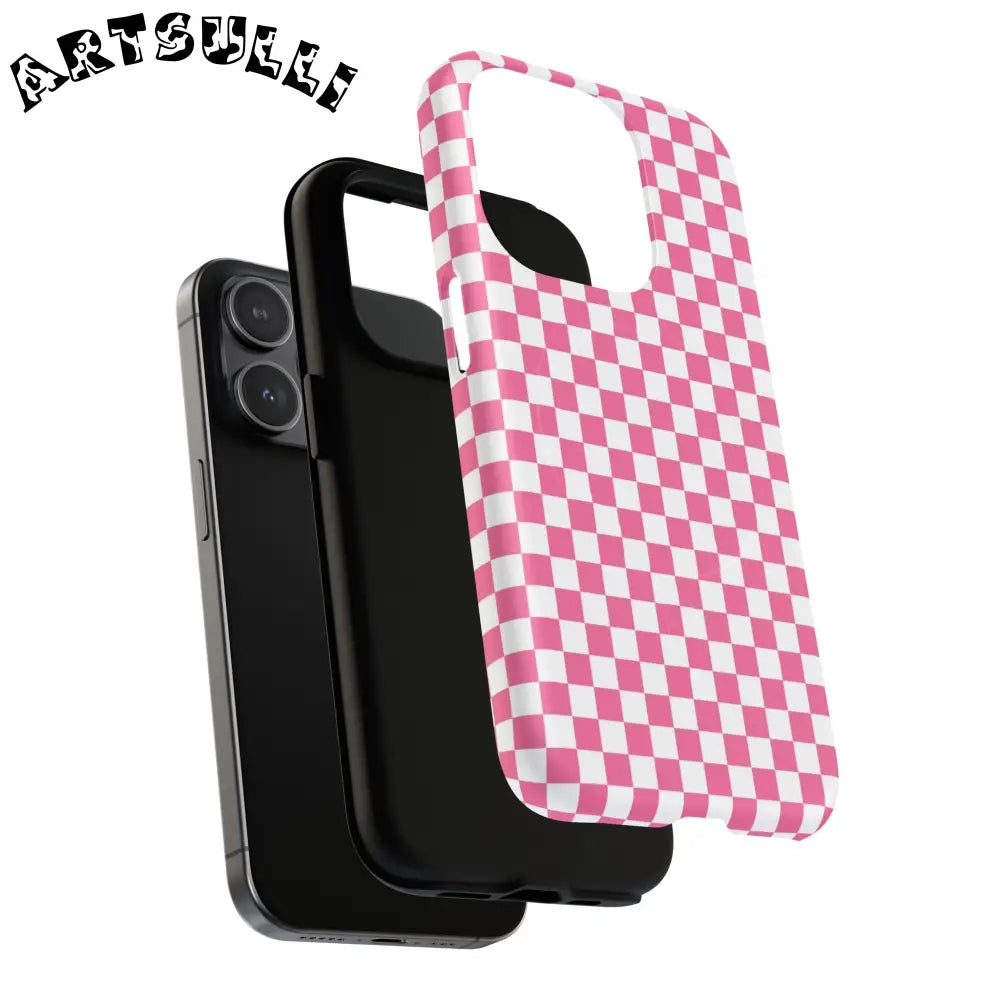 JAKKOUTTHEBXX Pink Checkered MagSafe Dual Layer iPhone Case 2025