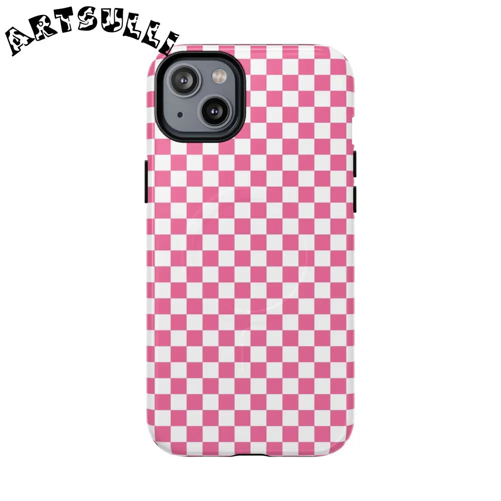 JAKKOUTTHEBXX Pink Checkered MagSafe Dual Layer iPhone Case 2025