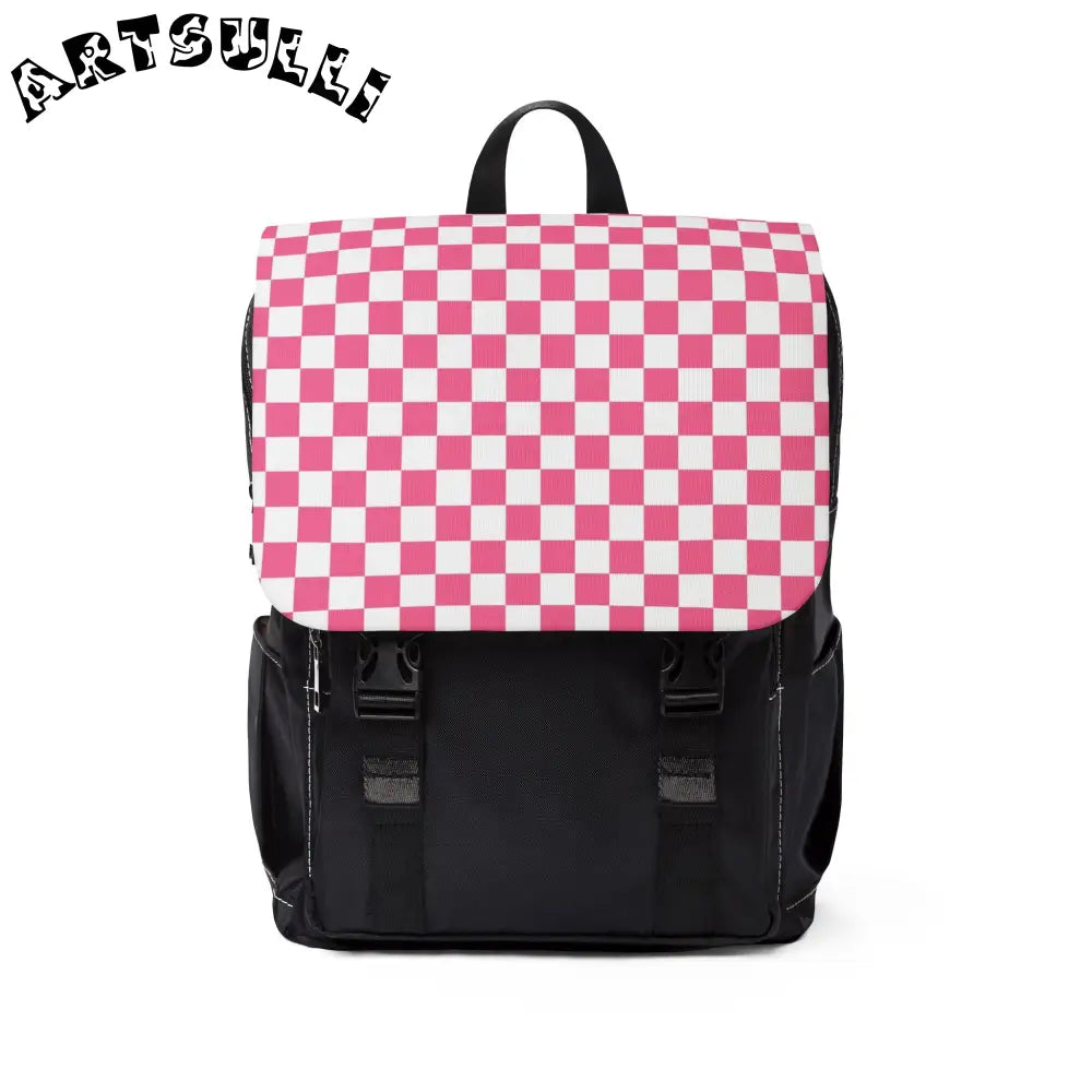 Yuyushiki Pink Check Unisex Casual Shoulder Backpack, Artsulli - Art is Long, Life is Short, Bags, Size, One size, , , , , 84825897658374075957
