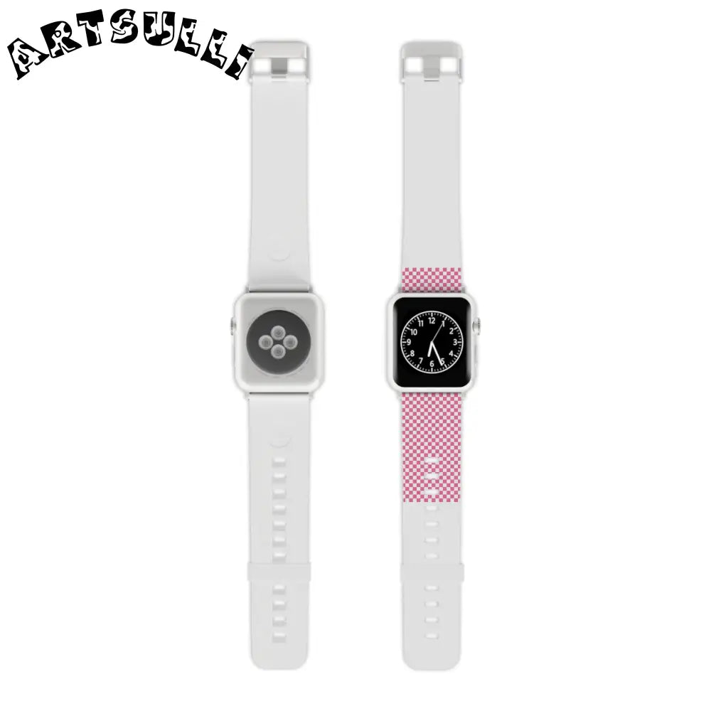 Yuyushiki Pink Check Watch Band for Apple Watch, Artsulli - Art is Long, Life is Short, Accessories, Size, 7.5'' × 0.75'' / 38 - 40 mm, Color, Silver, , , 14889443013777691327