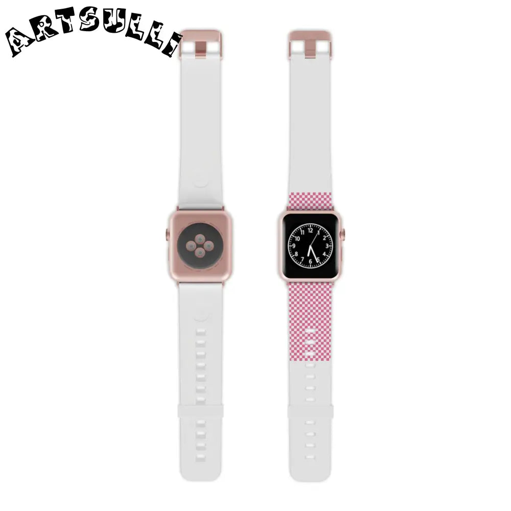 Yuyushiki Pink Check Watch Band for Apple Watch, Artsulli - Art is Long, Life is Short, Accessories, Size, 7.5'' × 0.75'' / 38 - 40 mm, Color, Rose Gold, , , 28024740622877139859