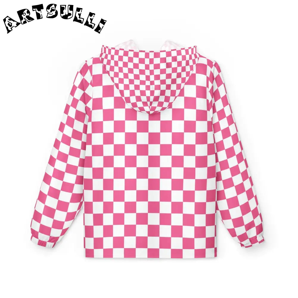 JAKKOUTTHEBXX Pink and White Checkered Windbreaker Jacket 2025