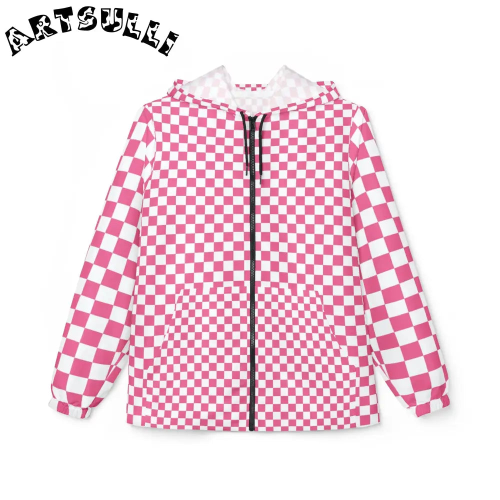 Yuyushiki Pink Check Windbreaker Jacket (AOP), Artsulli - Art is Long, Life is Short, Outerwear, Size, XS, , , , , 10642042787562196435