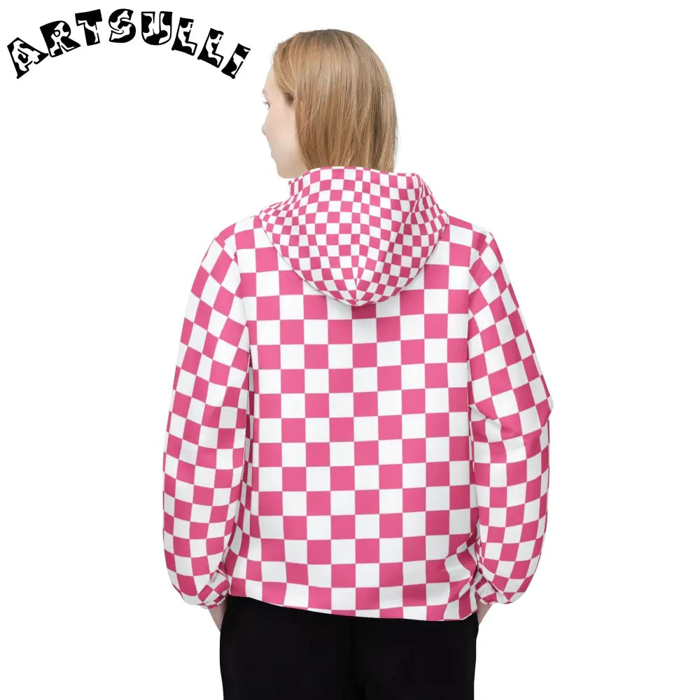 JAKKOUTTHEBXX Pink and White Checkered Windbreaker Jacket 2025