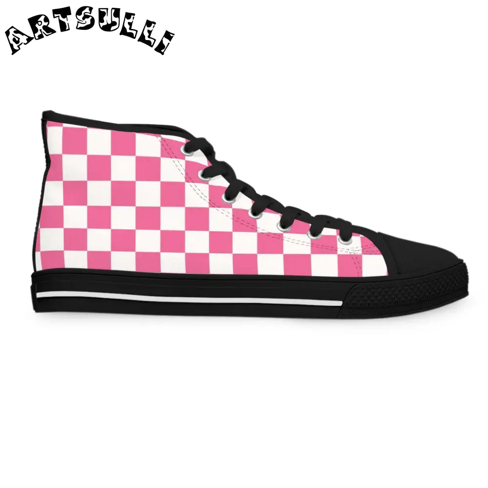 JAKKOUTTHEBXX Pink and White Checkered High Top Sneakers 2025