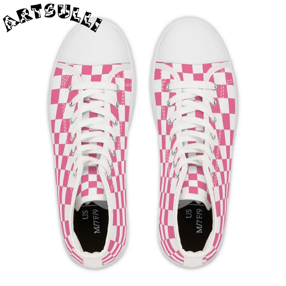 JAKKOUTTHEBXX Pink and White Checkered High Top Sneakers 2025