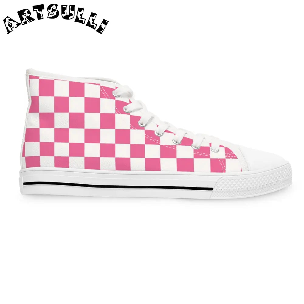 JAKKOUTTHEBXX Pink and White Checkered High Top Sneakers 2025