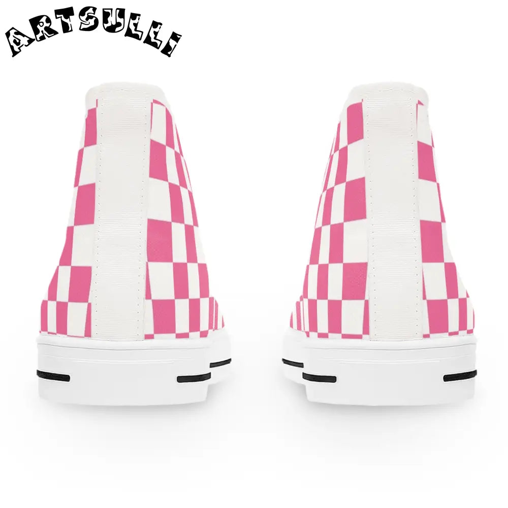 JAKKOUTTHEBXX Pink and White Checkered High Top Sneakers 2025