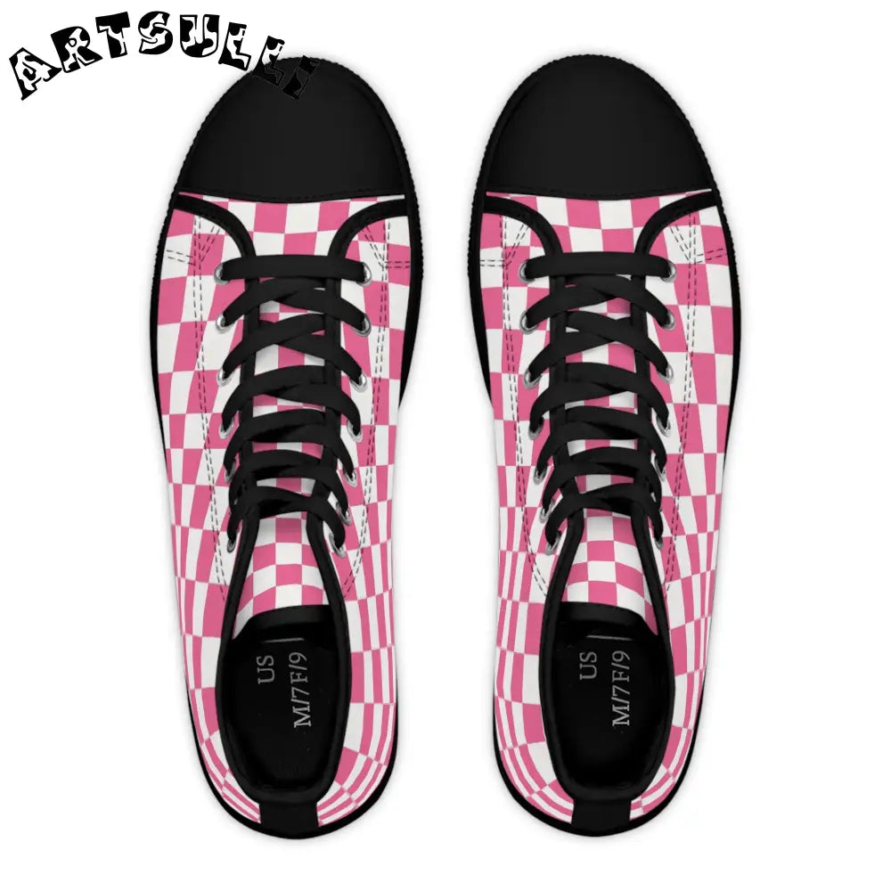 JAKKOUTTHEBXX Pink and White Checkered High Top Sneakers 2025