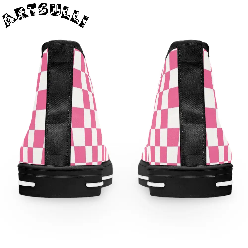 JAKKOUTTHEBXX Pink and White Checkered High Top Sneakers 2025