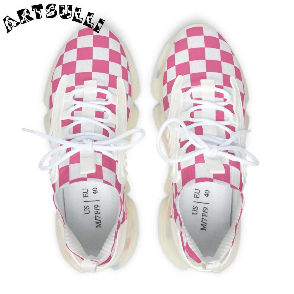 JAKKOUTTHEBXX Pink and White Checkered Mesh Sneakers with Translucent Soles 2025