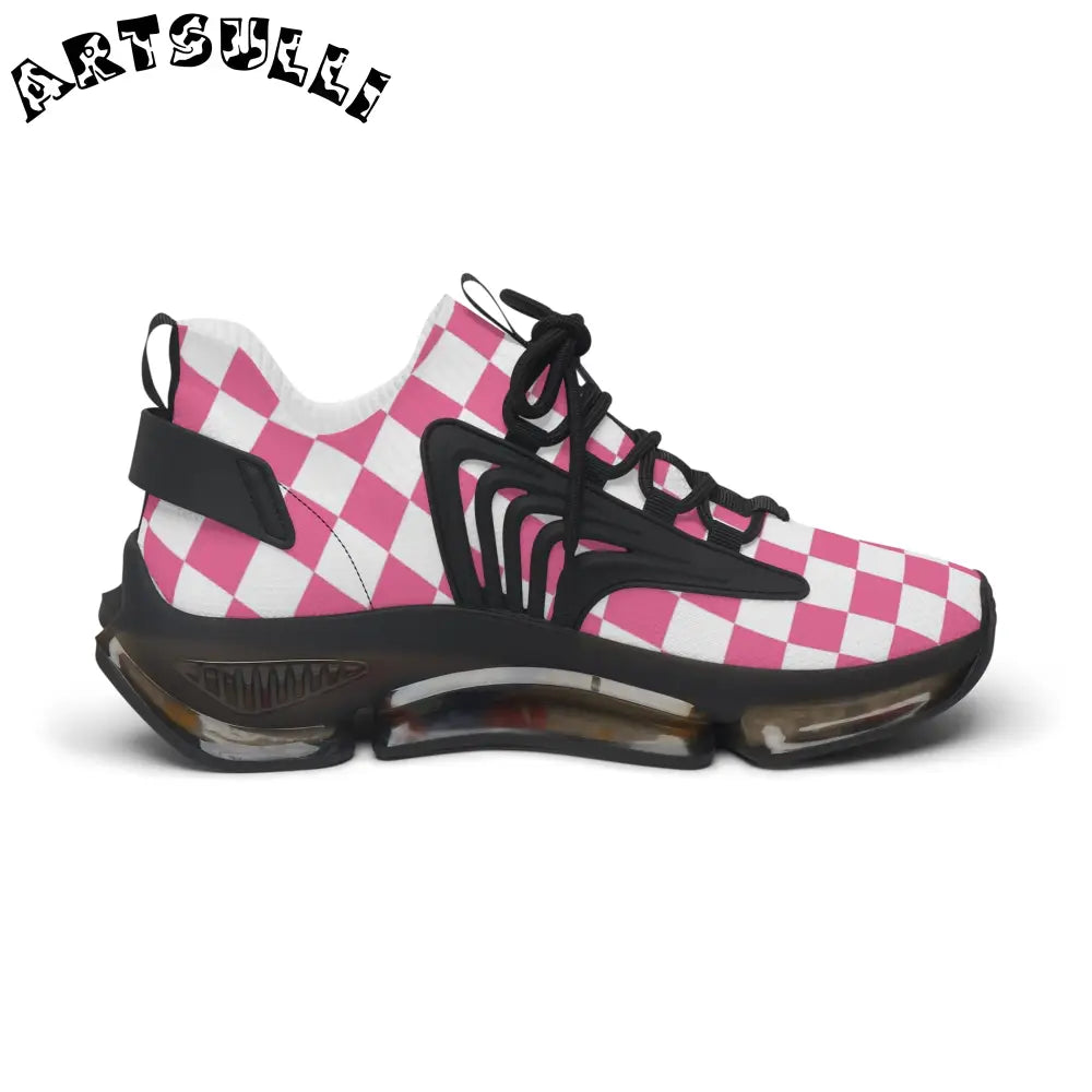 JAKKOUTTHEBXX Pink and White Checkered Mesh Sneakers with Translucent Soles 2025