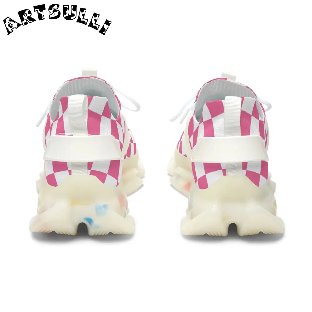 JAKKOUTTHEBXX Pink and White Checkered Mesh Sneakers with Translucent Soles 2025