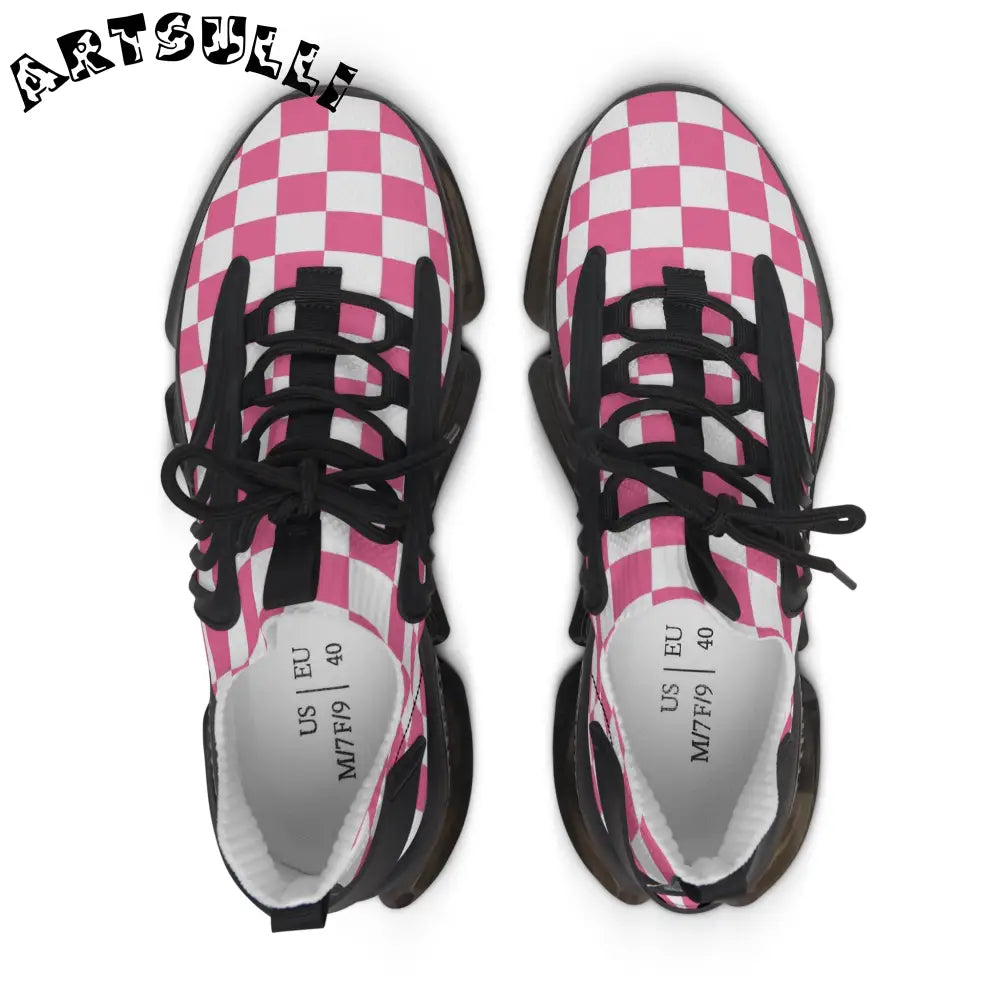 JAKKOUTTHEBXX Pink and White Checkered Mesh Sneakers with Translucent Soles 2025