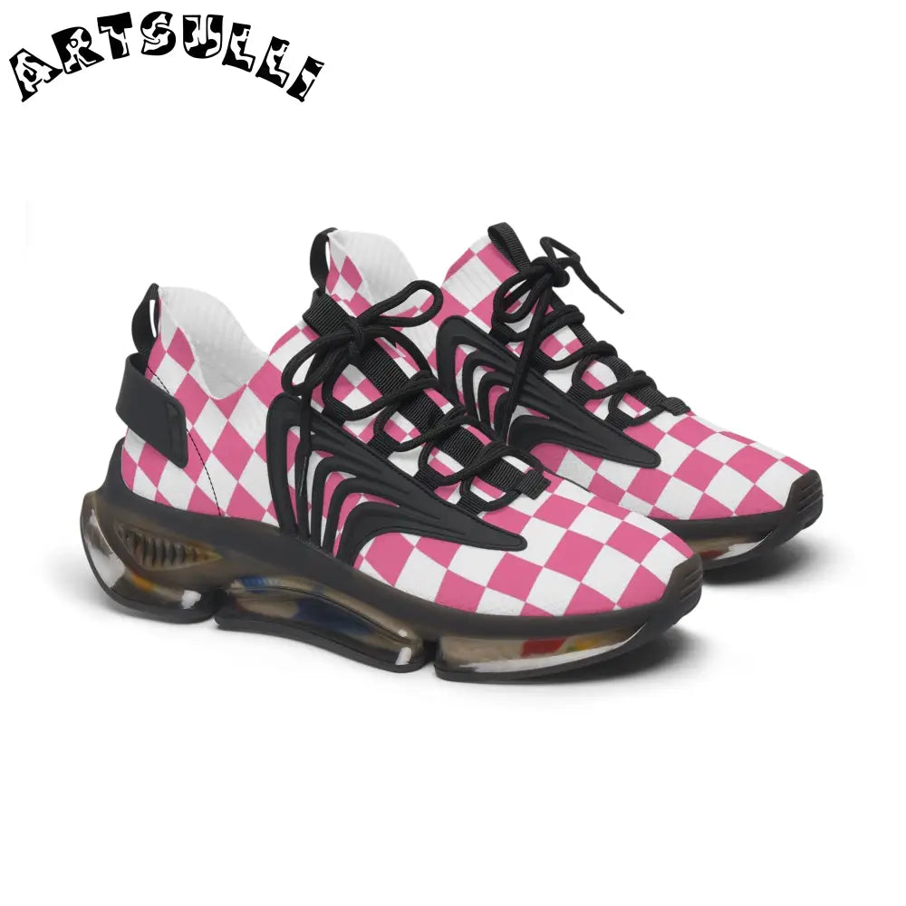 Yuyushiki Pink Check Women's Mesh Sneakers, Artsulli - Art is Long, Life is Short, Shoes, Color, Black sole, Size, US 5.5, , , 48400818573025643047