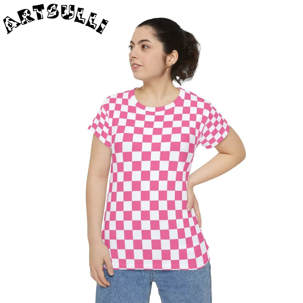 JAKKOUTTHEBXX Pink and White Checkerboard Tee 2025