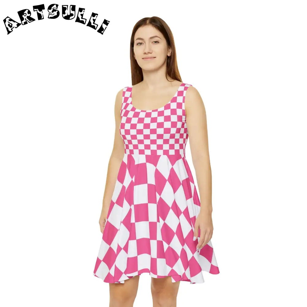 JAKKOUTTHEBXX Pink and White Checkerboard Skater Dress 2025