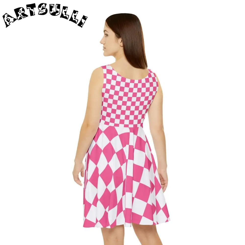 JAKKOUTTHEBXX Pink and White Checkerboard Skater Dress 2025
