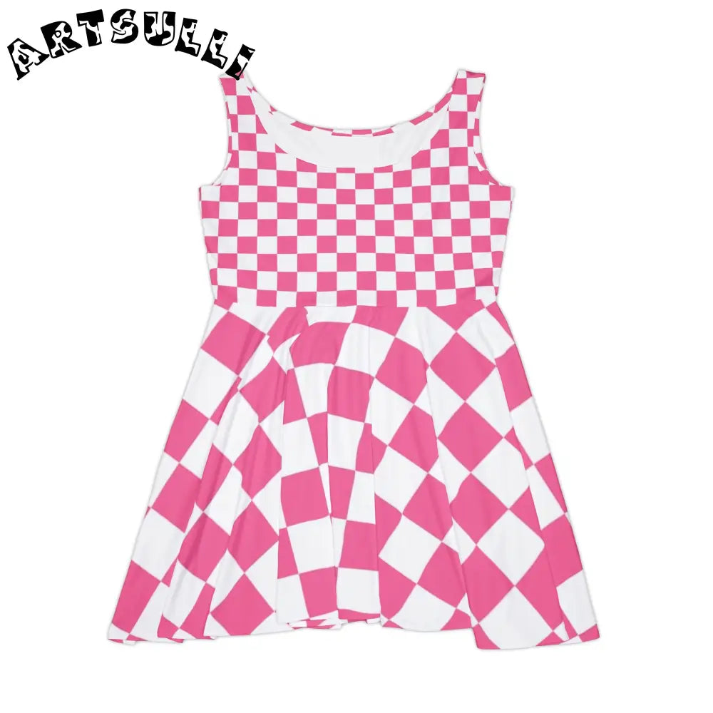 Yuyushiki Pink Check Women's Skater Dress (AOP), Artsulli - Art is Long, Life is Short, All Over Prints, Size, XS, , , , , 13495829677173168487