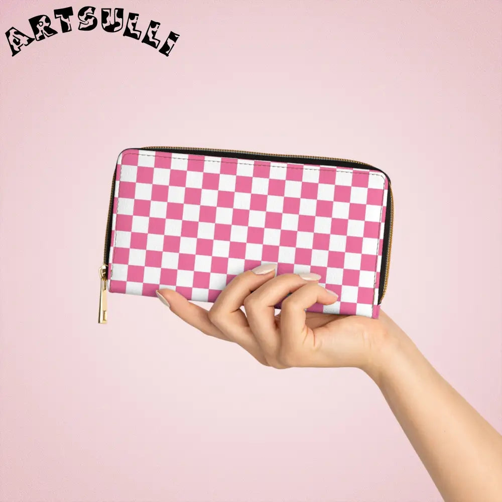 JAKKOUTTHEBXX Pink Checkered Art Printed Wallet for Credit Cards 2025